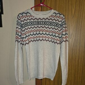 Pull&Bear Cream and Black Patterned Crewneck Sweater